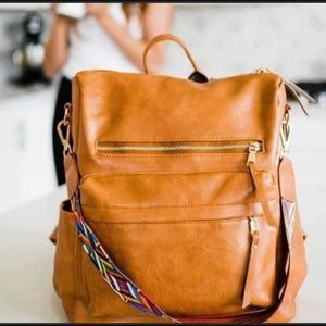 Just In Brand New Brown Leather Convertible Backpack